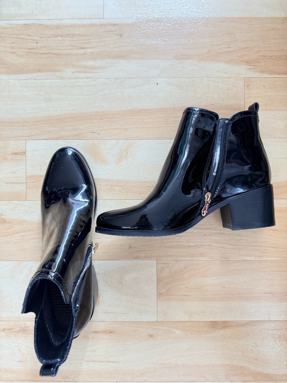 Women's Black Patent Ankle Boots - Side-Zip Chelsea Style. Size 10, never worn